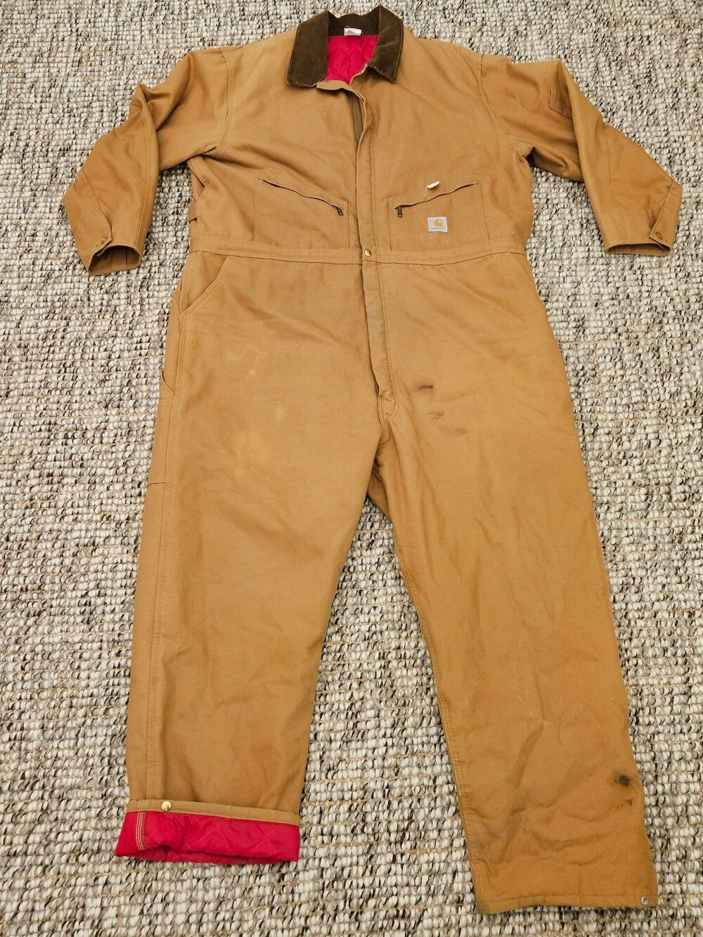 Vintage 90s Carhartt Duck Canvas Insulated Coveralls Brown Men's Size 58R